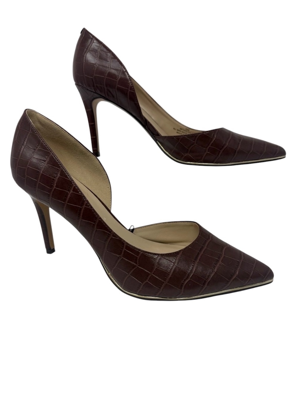 Marc Fisher Darlina Croc-Embossed Pointed-Toe Pumps in Chocolate Brown Size 10
